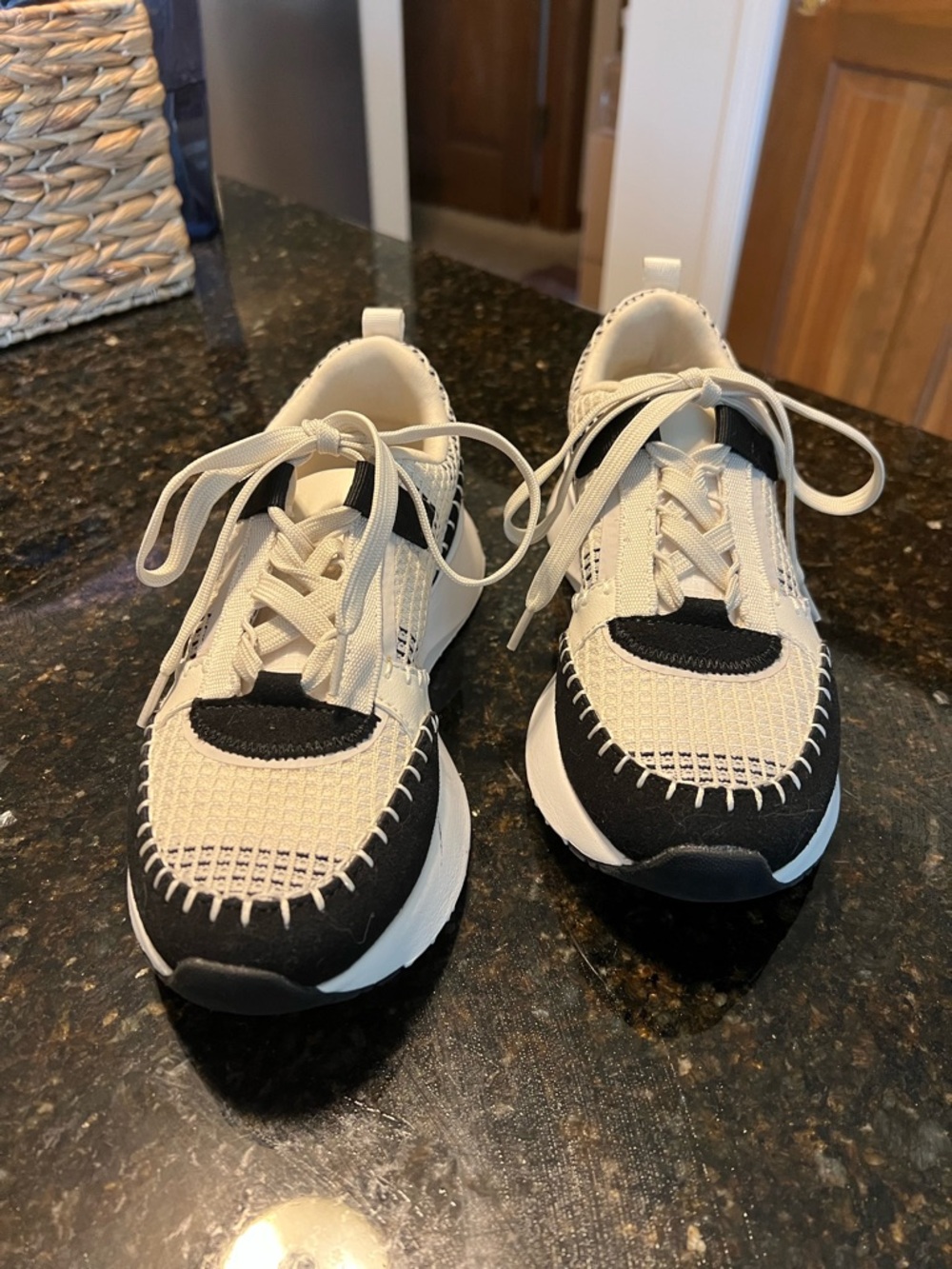 Azalea Wang Neutral Black & Cream Lace-Up Sneakers